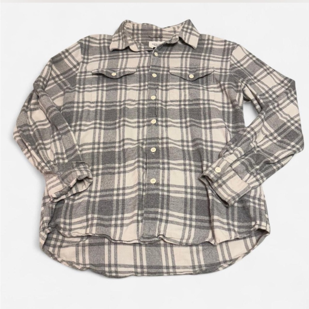 American Eagle Outfitters Gray and Cream Checkered Shirt